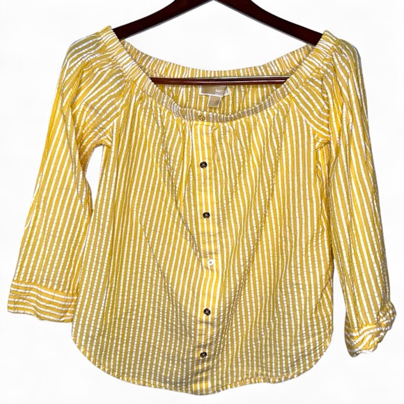 MICHAEL Michael Kors Tops - MICHAEL Michael Kors Yellow Striped Off the Shoulder Blouse